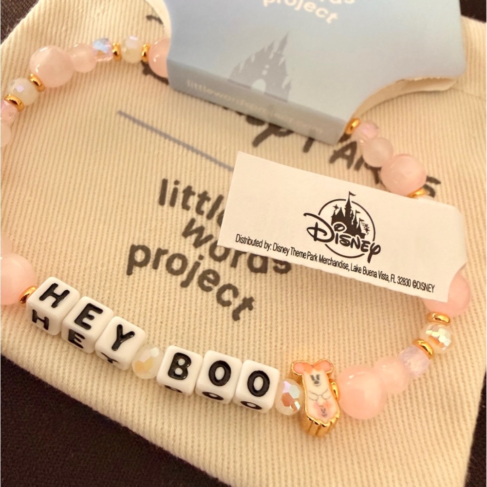 Disney Little Words Bracelet “Hey Boo” Halloween Minnie Mouse Pink Ghost Charm